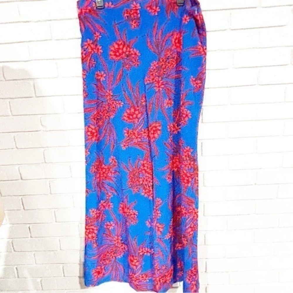 Asos Floral Wide Leg Trousers Blue Red Tropical Boho Resort Vacation Sz 14